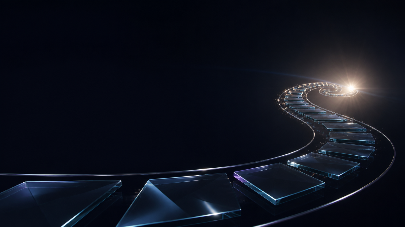 A sequence of glass steps approaching a precise point of light
